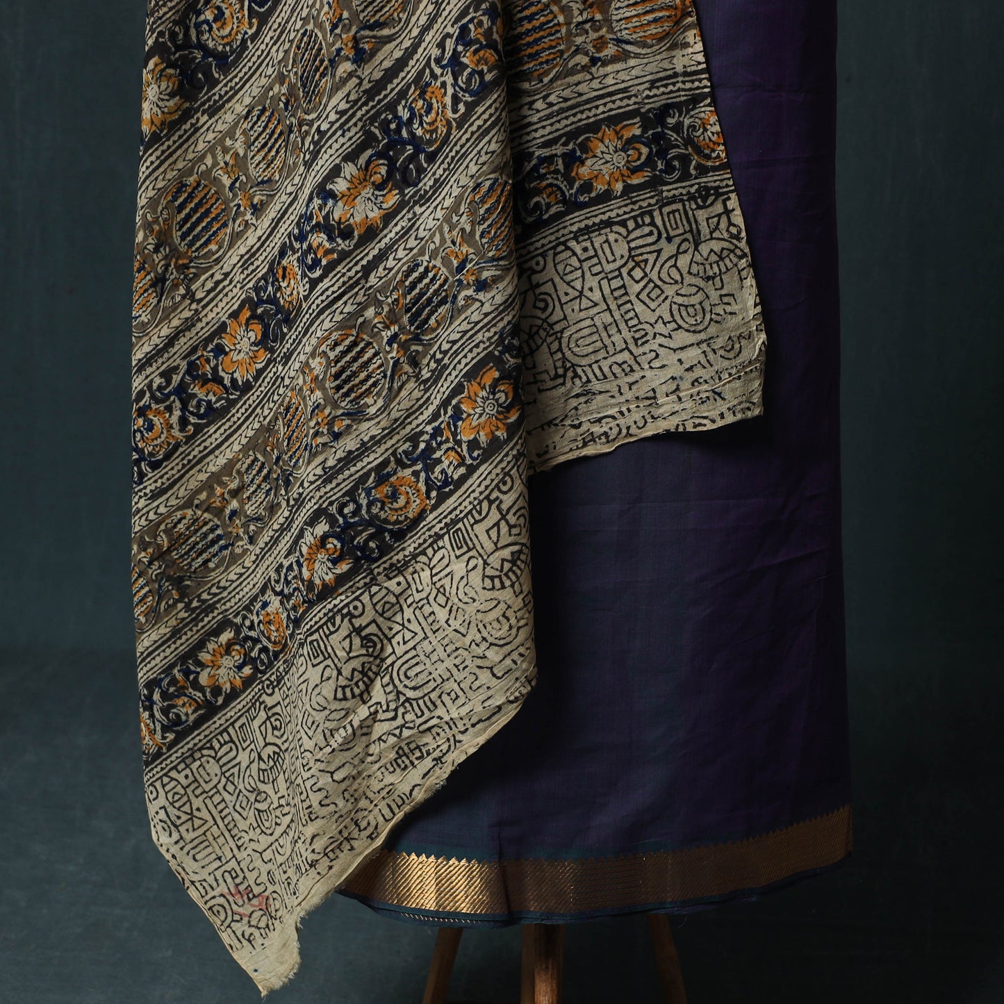 Mangalagiri Handwoven 2pc Cotton Unstitched Dress Material Kurta Set with Jewellery 19