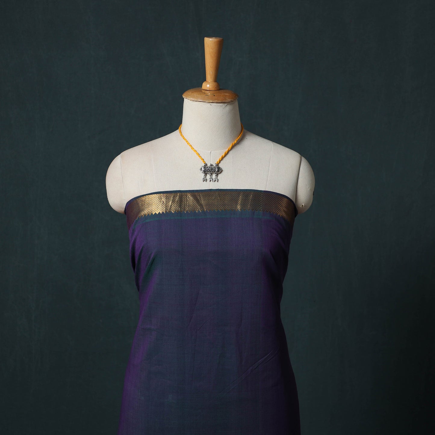 Mangalagiri Handwoven 2pc Cotton Unstitched Dress Material Kurta Set with Jewellery 19