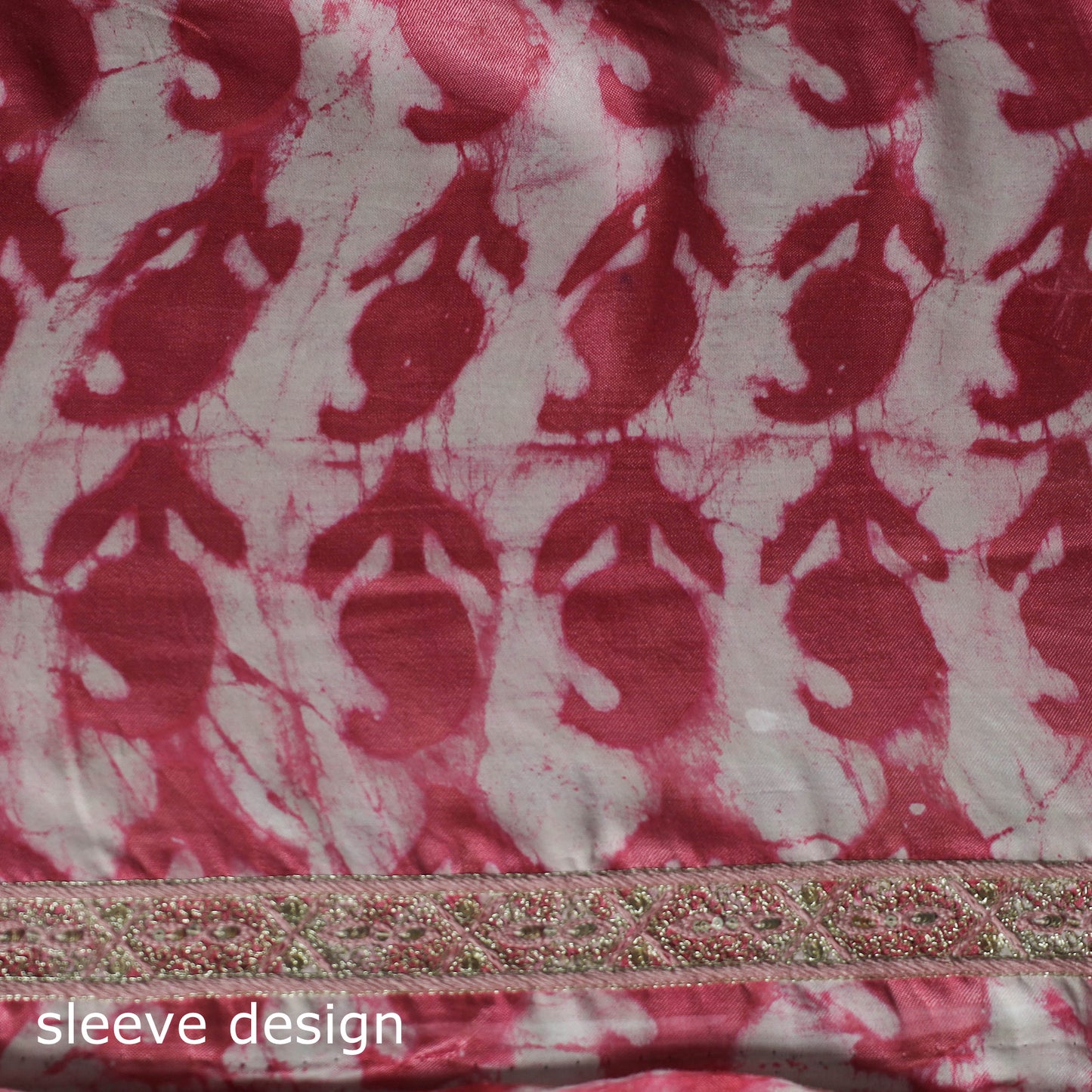 Pink - Bagru Vanaspati Block Print Modal Silk Lace Handwork 2pc Unstitched Dress Material Kurta Set 02