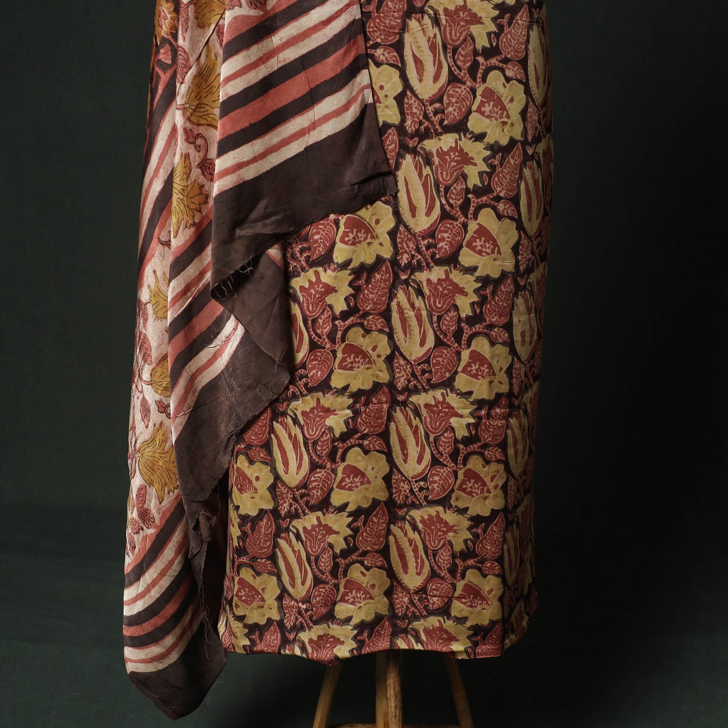 Brown - bagru Vanaspati Block Print Modal Silk Lace Handwork 2pc Unstitched Dress Material Kurta Set 03