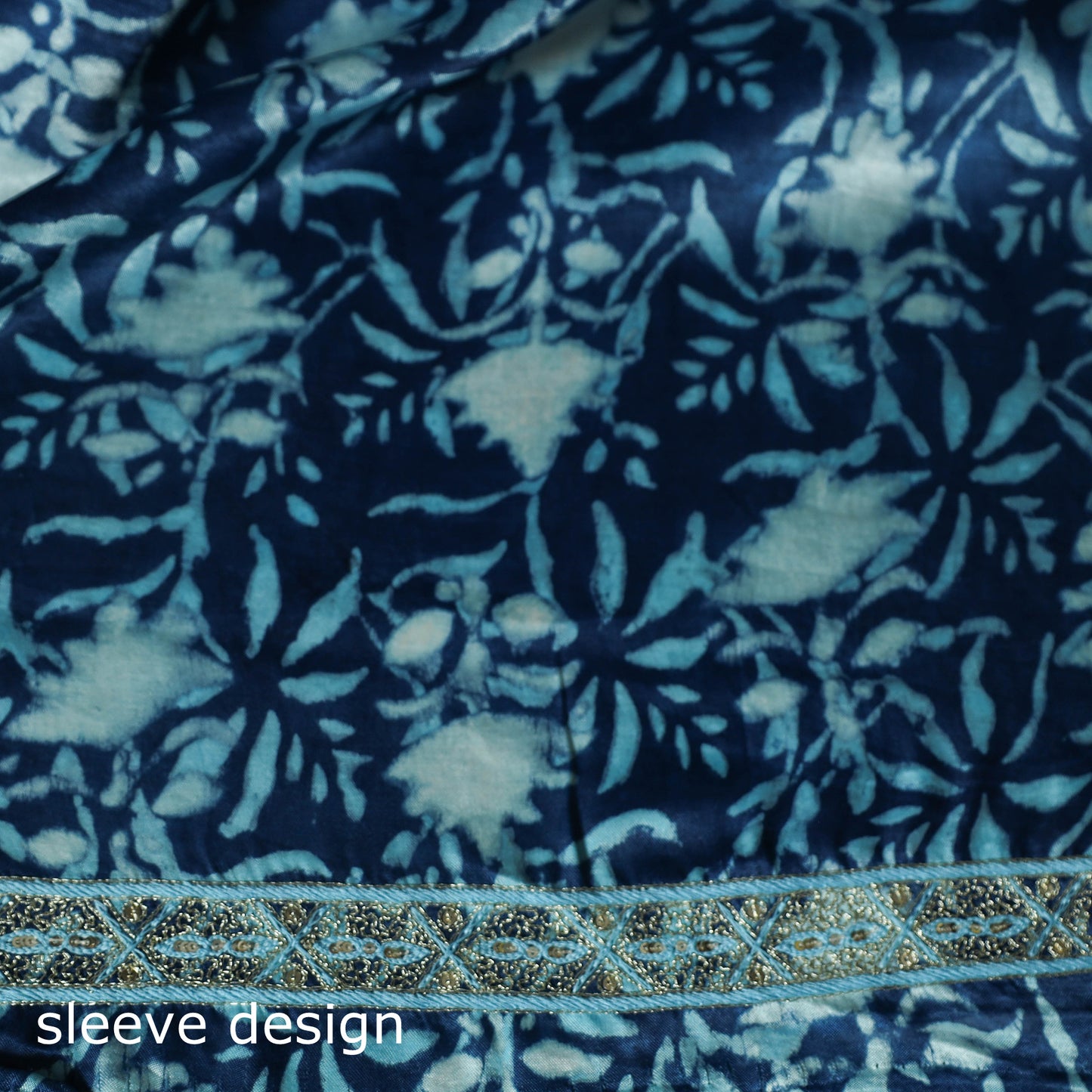 Blue - bagru Vanaspati Block Print Modal Silk Lace Handwork 2pc Unstitched Dress Material Kurta Set 04