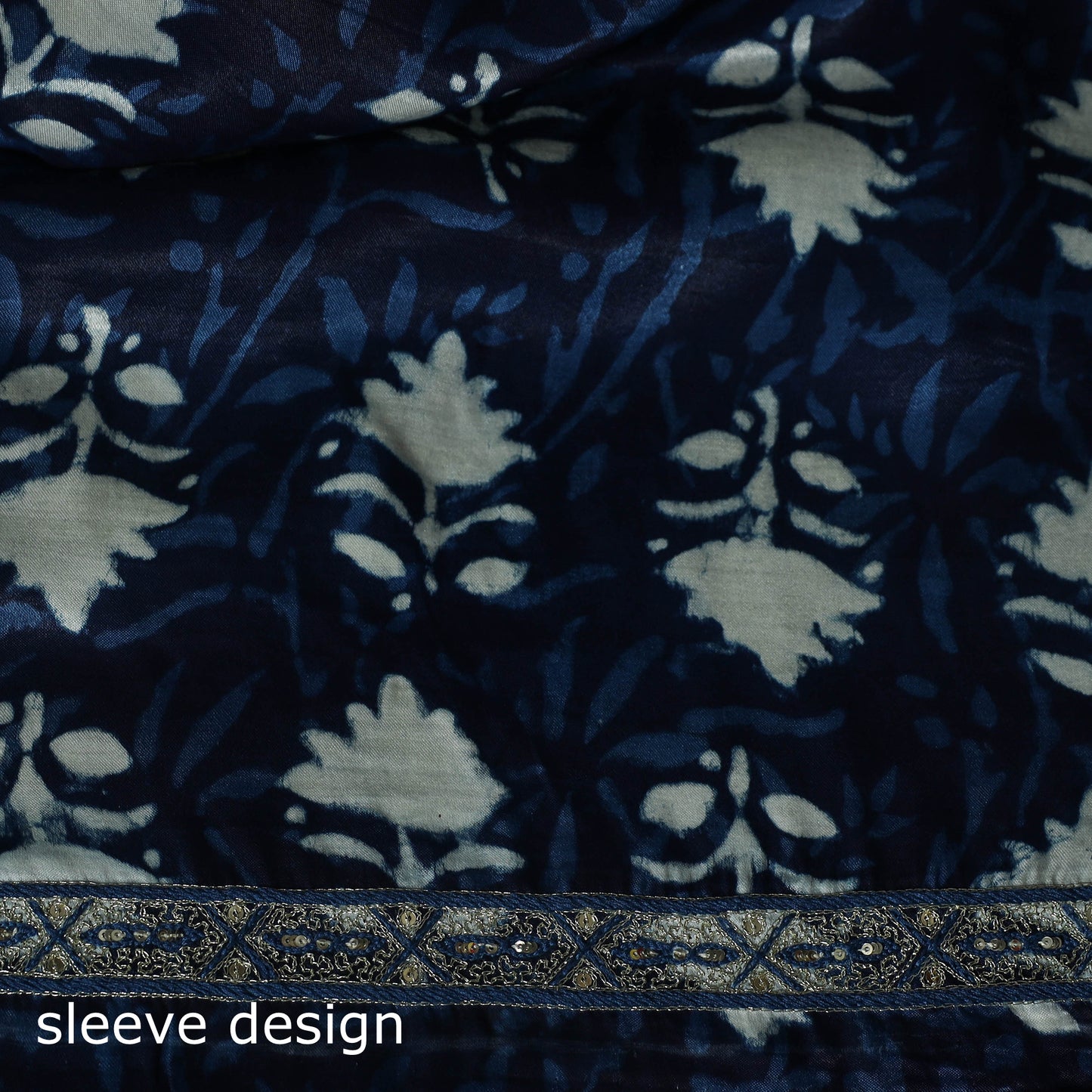 Blue - bagru Vanaspati Block Print Modal Silk Lace Handwork 2pc Unstitched Dress Material Kurta Set 07