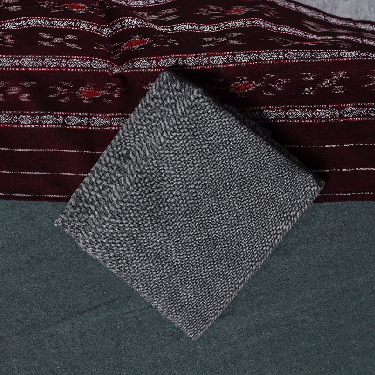 Handloom Cotton 3pc Unstitched Sambalpuri Ikat Dress Material Suit Set 04
