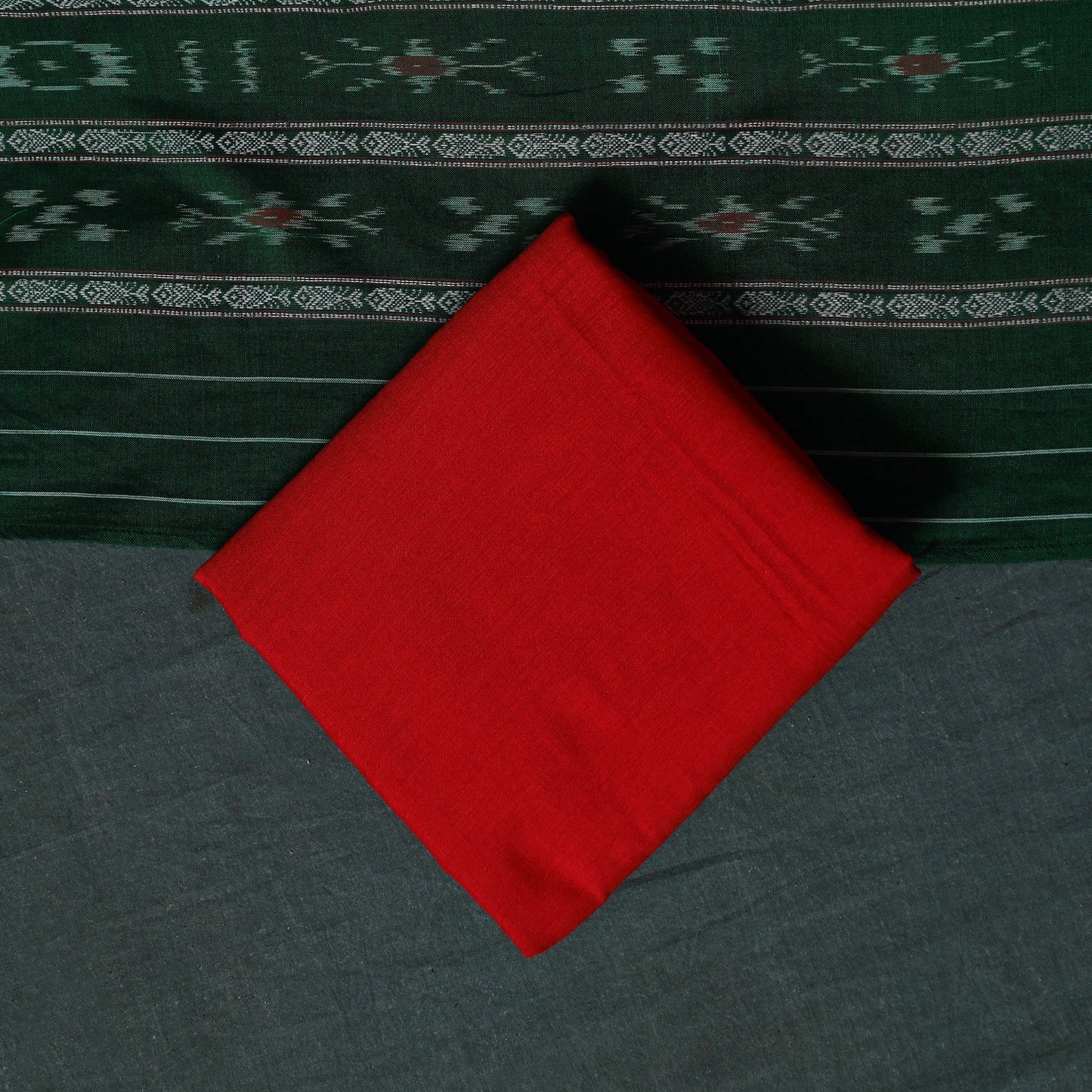 Handloom Cotton 3pc Unstitched Sambalpuri Ikat Dress Material Suit Set 05