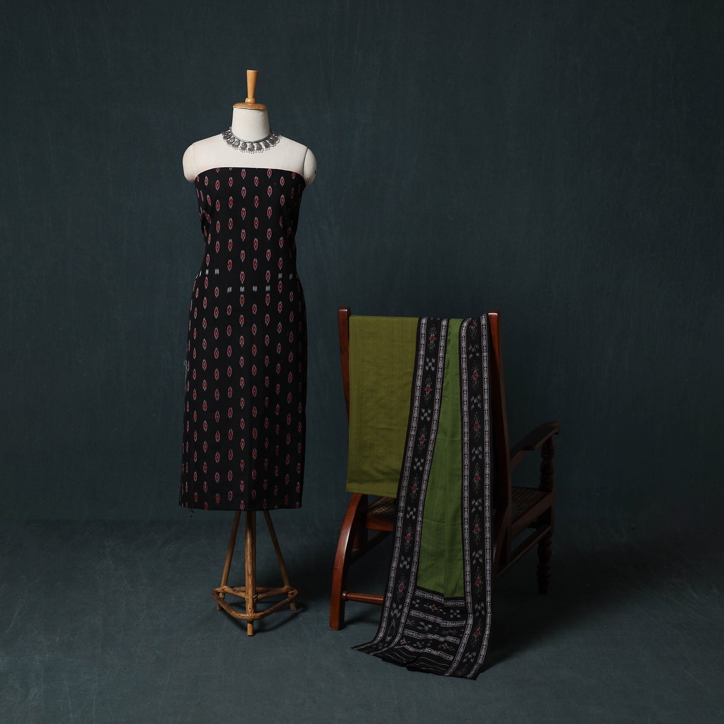 Handloom Cotton 3pc Unstitched Sambalpuri Ikat Dress Material Suit Set 07