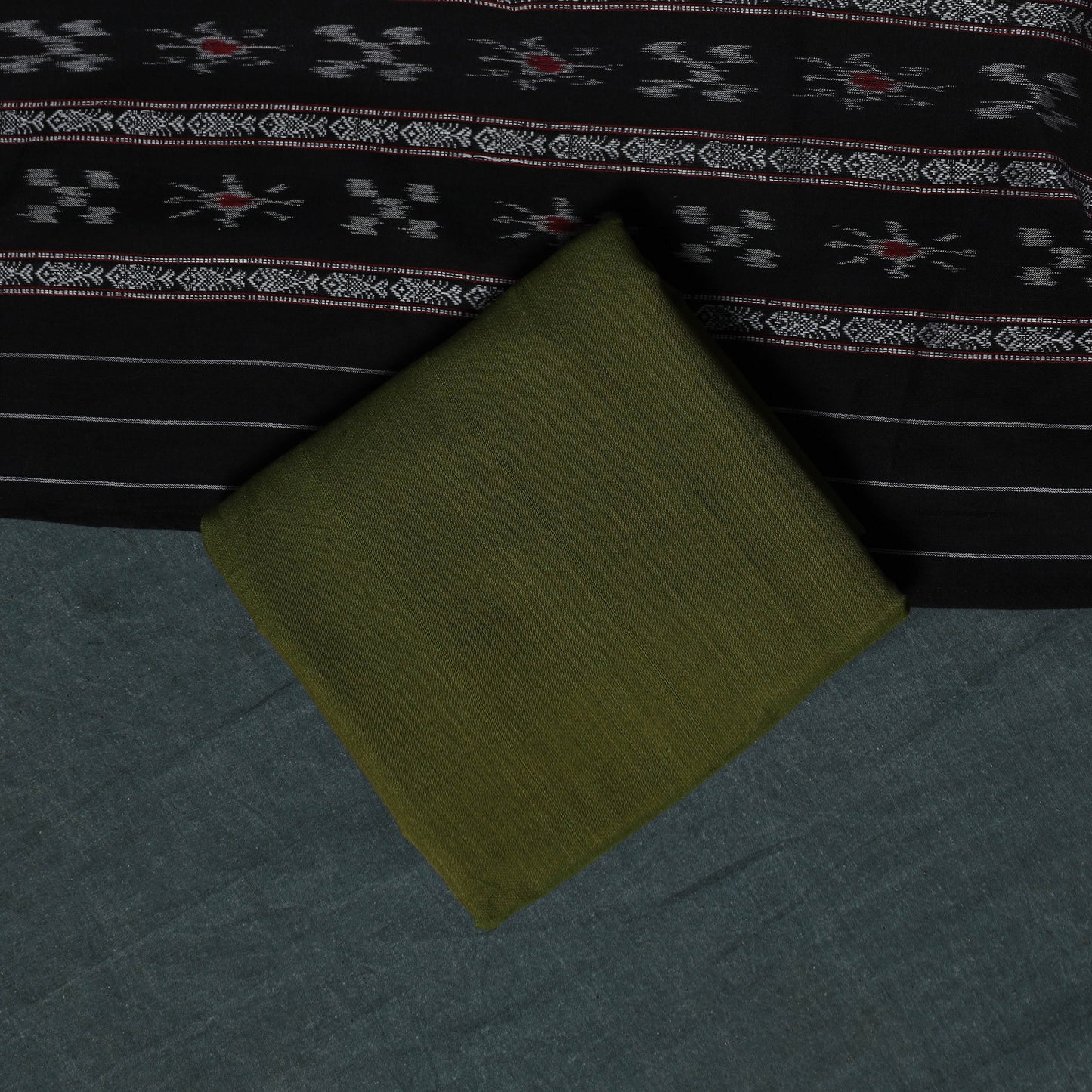 Handloom Cotton 3pc Unstitched Sambalpuri Ikat Dress Material Suit Set 07