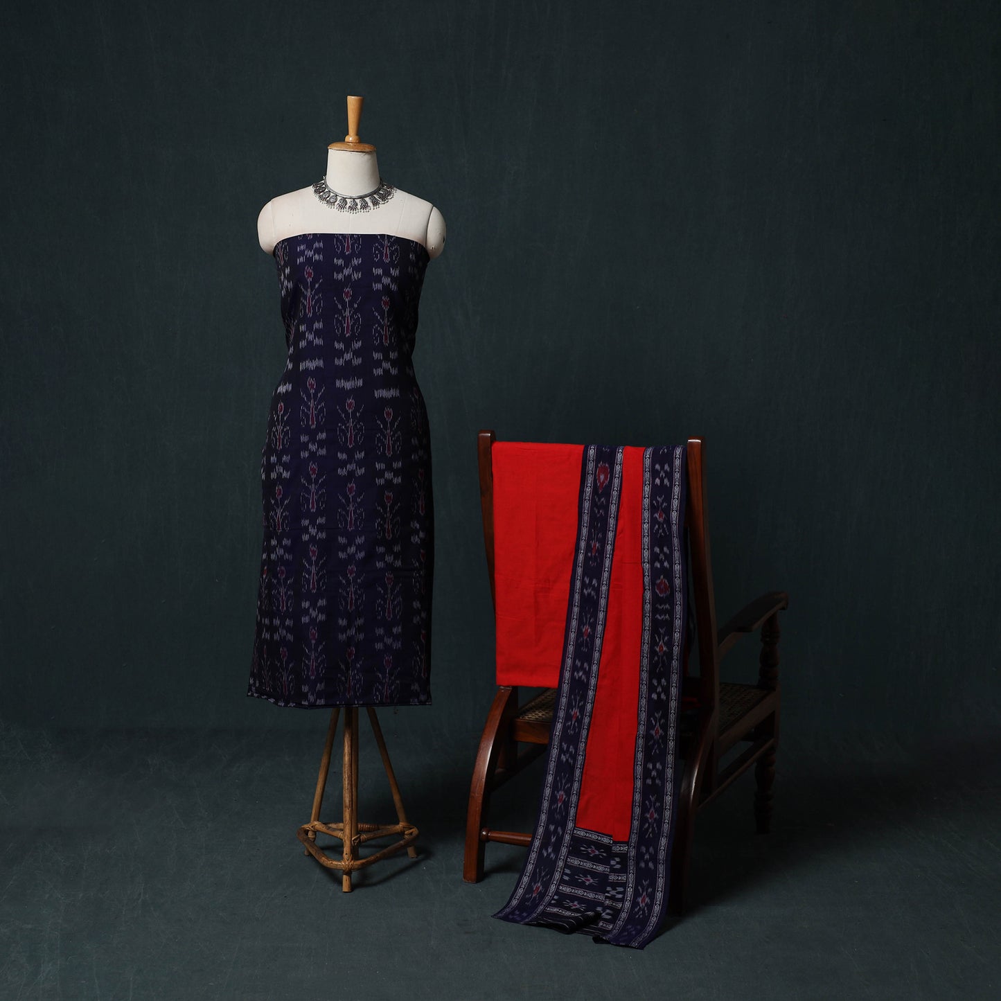 Handloom Cotton 3pc Unstitched Sambalpuri Ikat Dress Material Suit Set 08