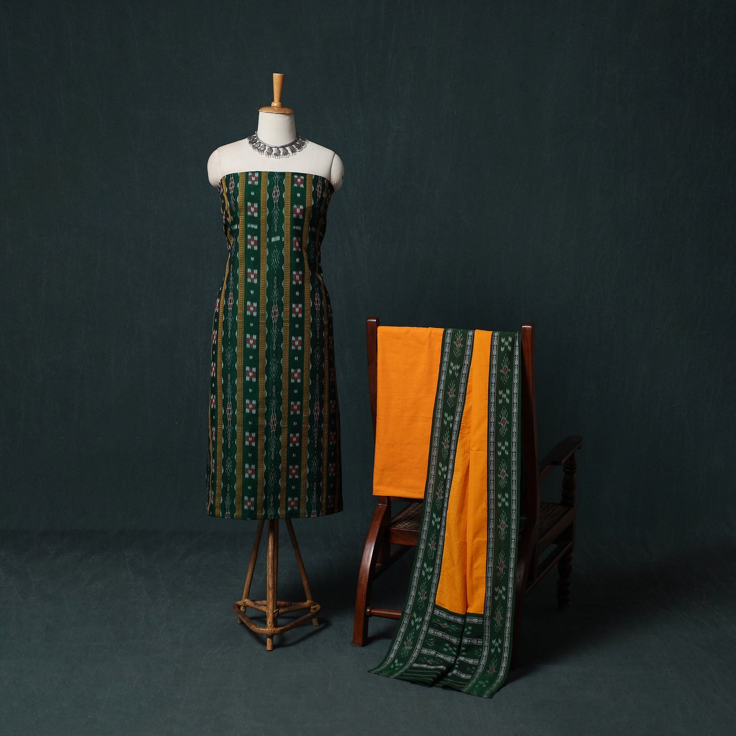 Handloom Cotton 3pc Unstitched Sambalpuri Ikat Dress Material Suit Set 09