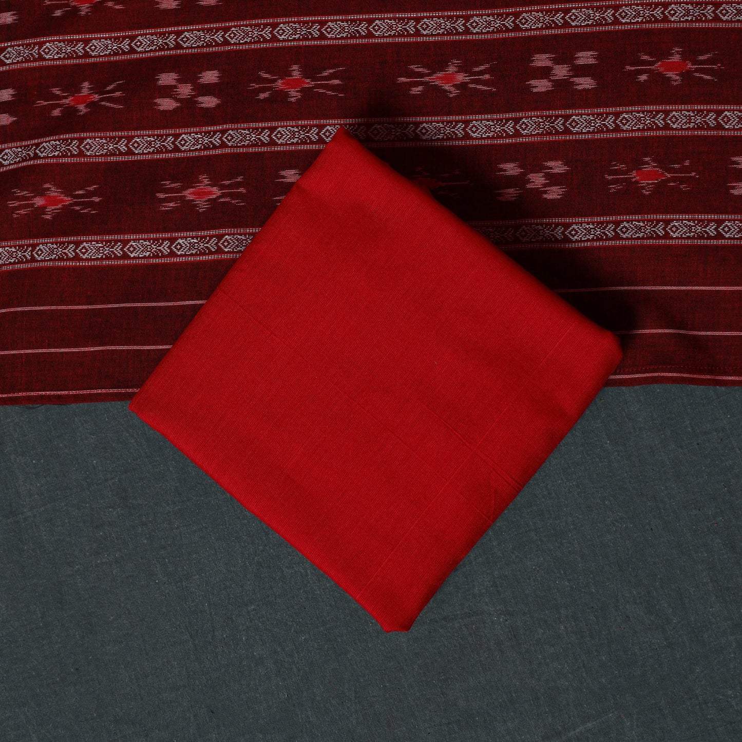 Handloom Cotton 3pc Unstitched Sambalpuri Ikat Dress Material Suit Set 10