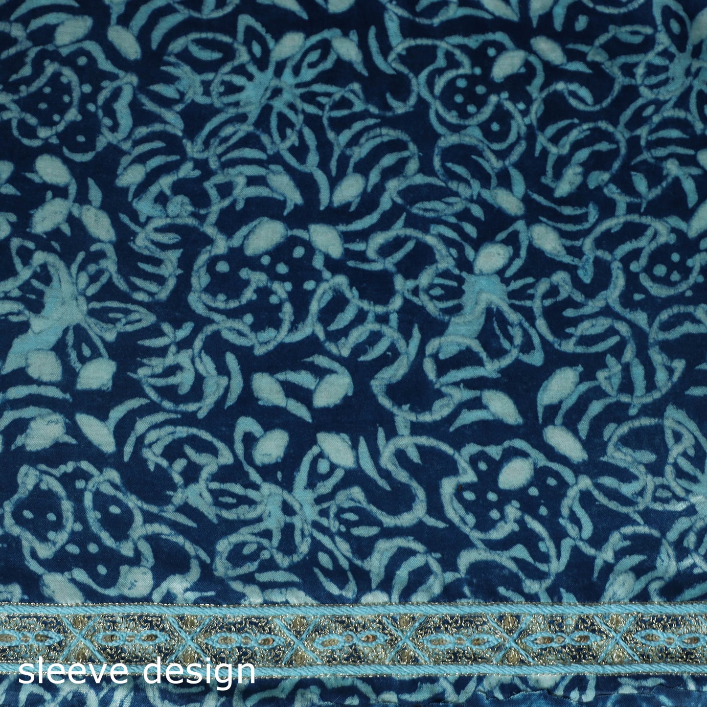 Blue - Bagru Vanaspati Block Print Modal Silk Lace Handwork 2pc Unstitched Dress Material Kurta Set 13