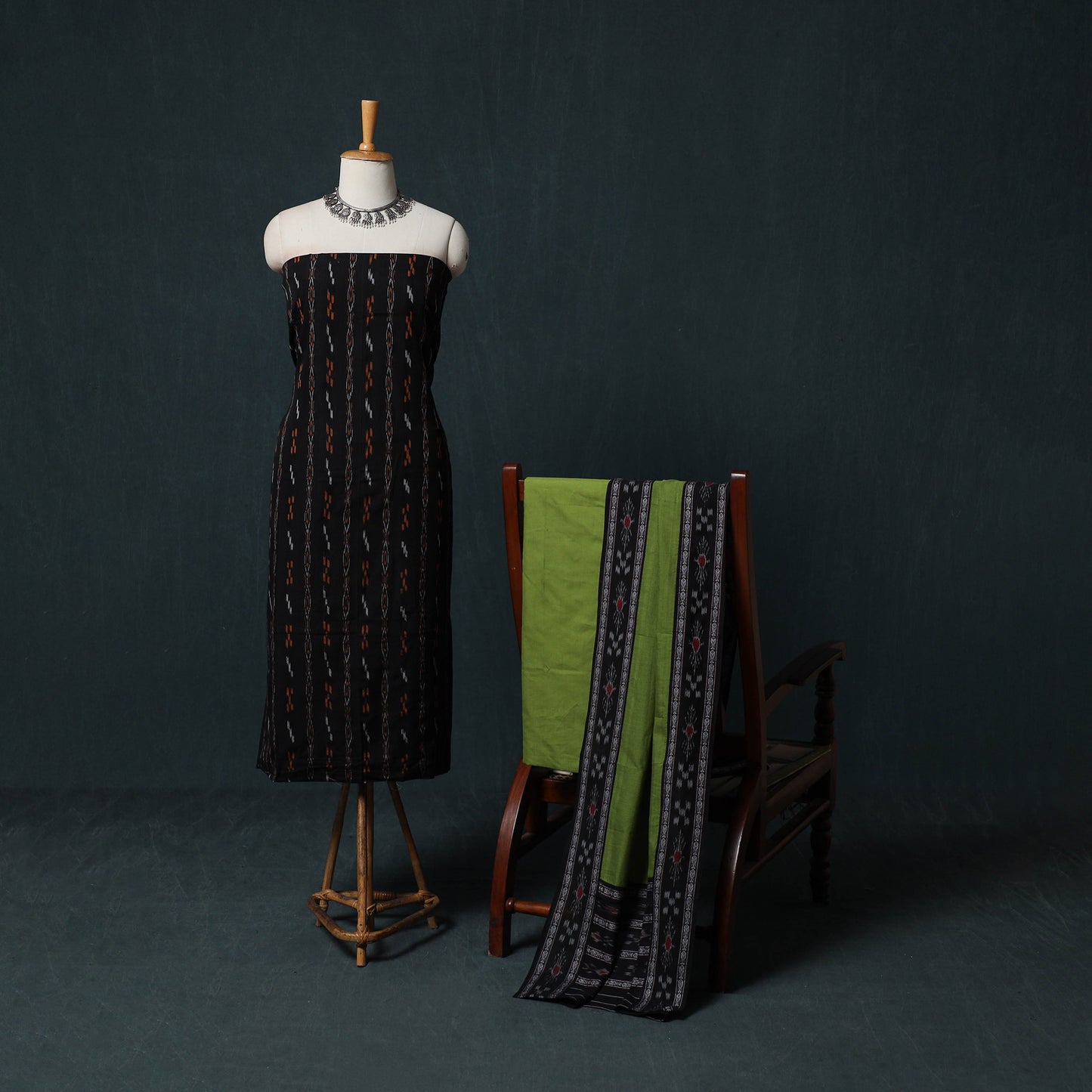 Handloom Cotton 3pc Unstitched Sambalpuri Ikat Dress Material Suit Set 12