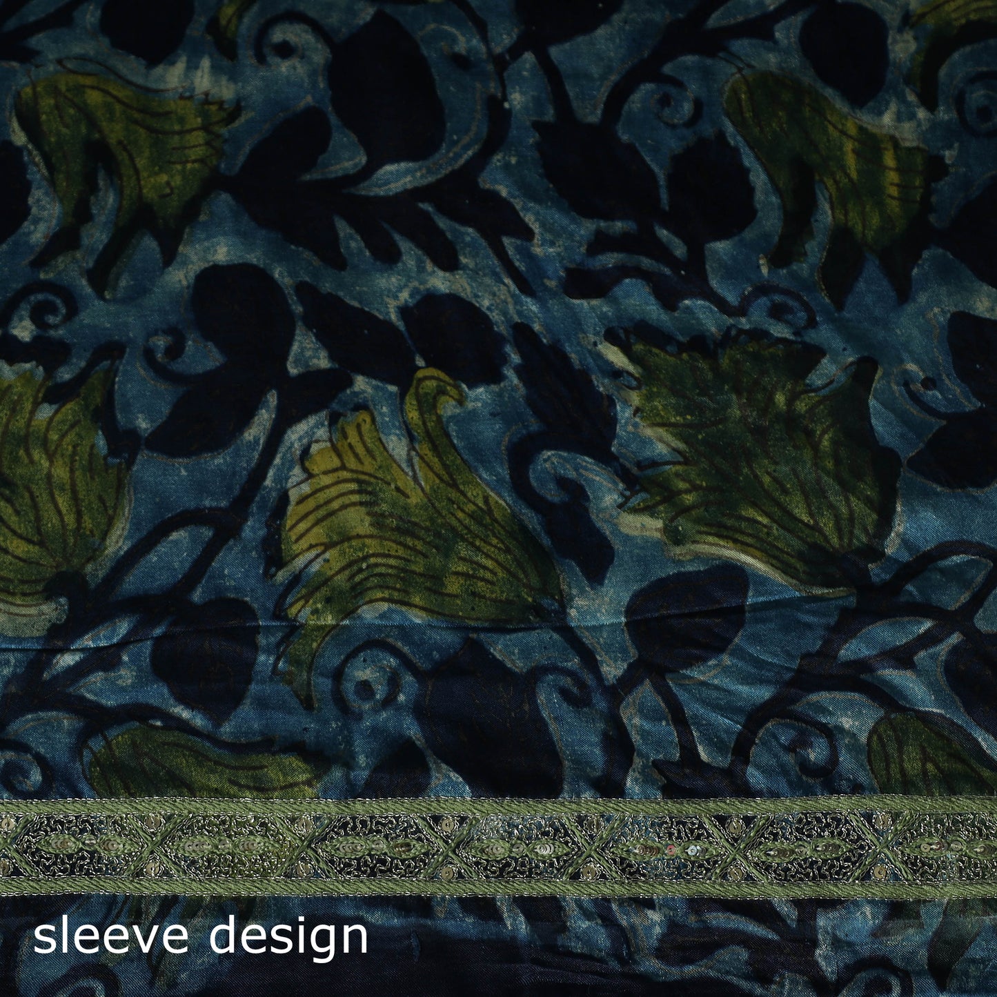 Blue - Bagru Vanaspati Block Print Modal Silk Lace Handwork 2pc Unstitched Dress Material Kurta Set 17
