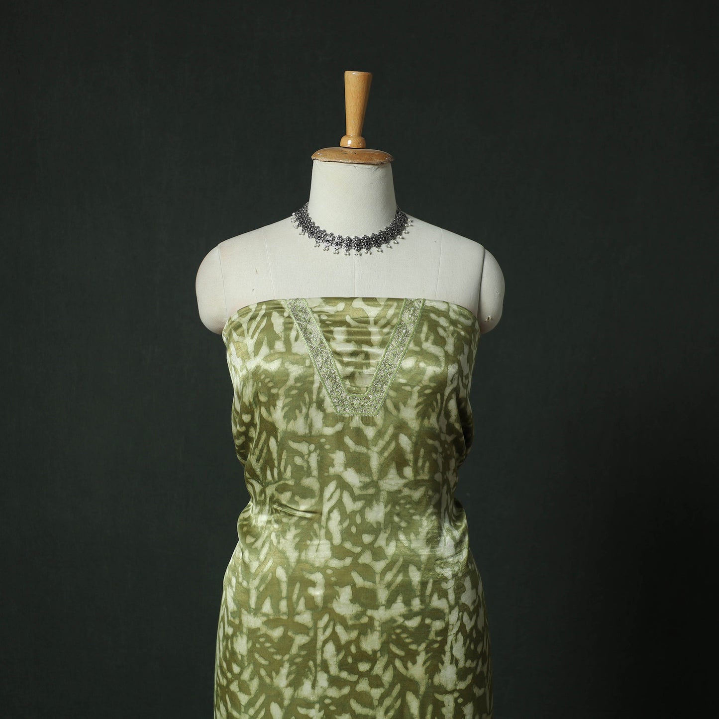 Bagru Vanaspati Block Print Modal Silk Lace Handwork 2pc Unstitched Dress Material Kurta Set 19