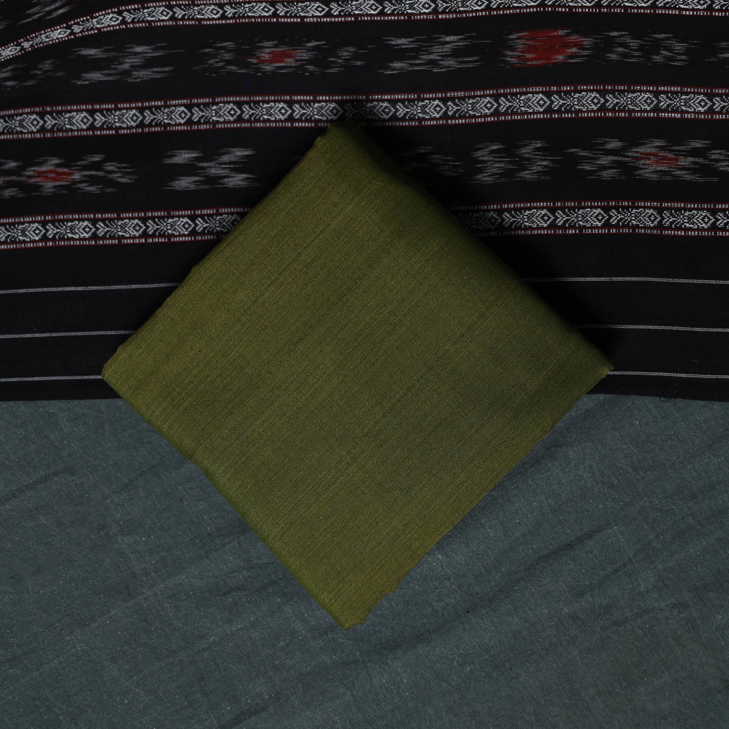 Handloom Cotton 3pc Unstitched Sambalpuri Ikat Dress Material Suit Set 16