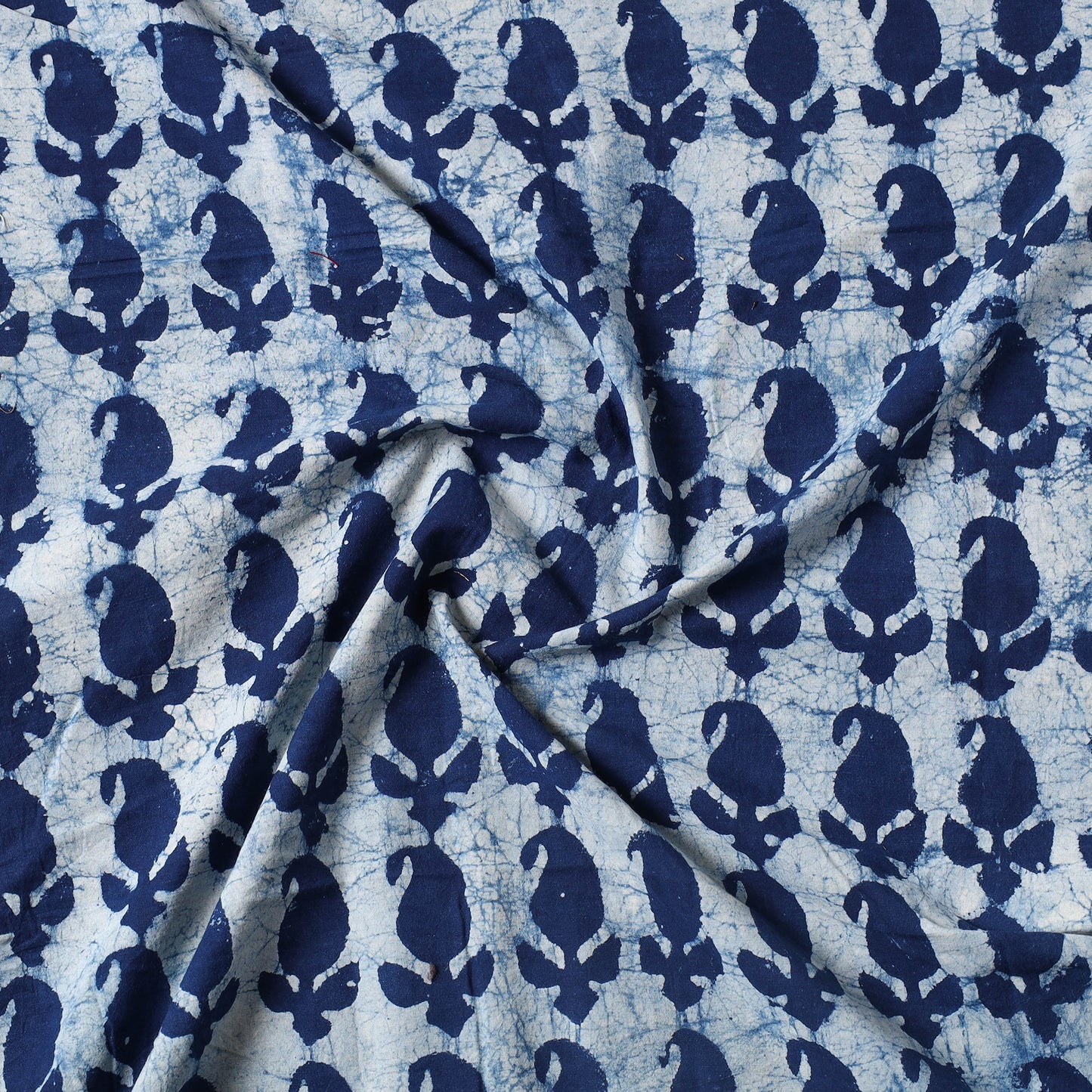 Blue - Indigo Bagru Dabu Block Printed Cotton Precut Fabric (2 meter) 47