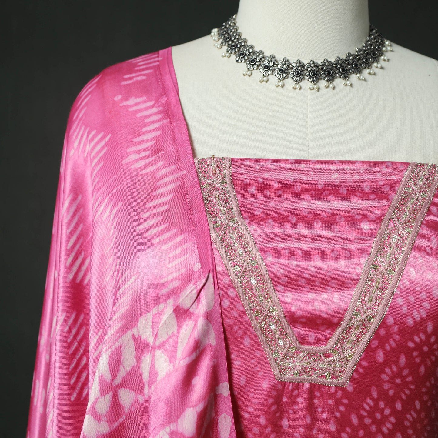Bagru Vanaspati Block Print Modal Silk Lace Handwork 2pc Unstitched Dress Material Kurta Set 21