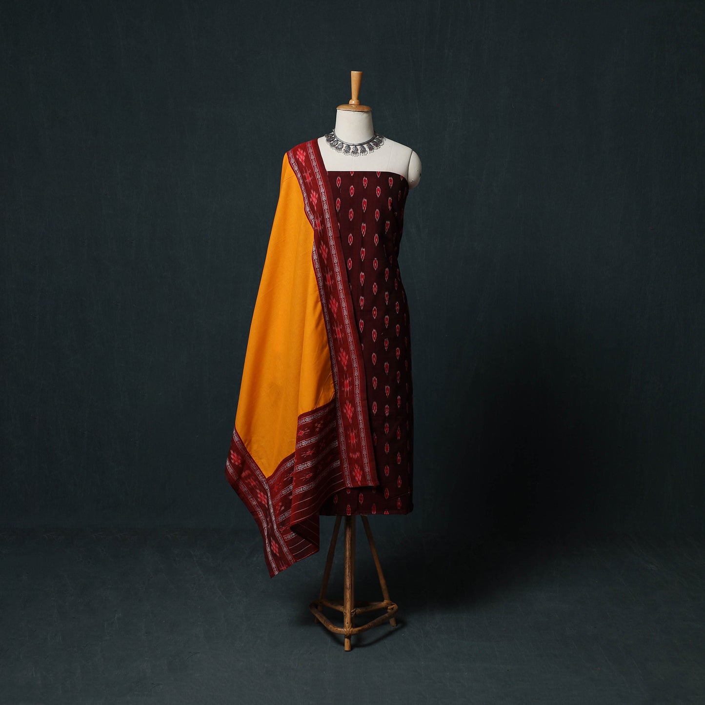 Handloom Cotton 3pc Unstitched Sambalpuri Ikat Dress Material Suit Set 18