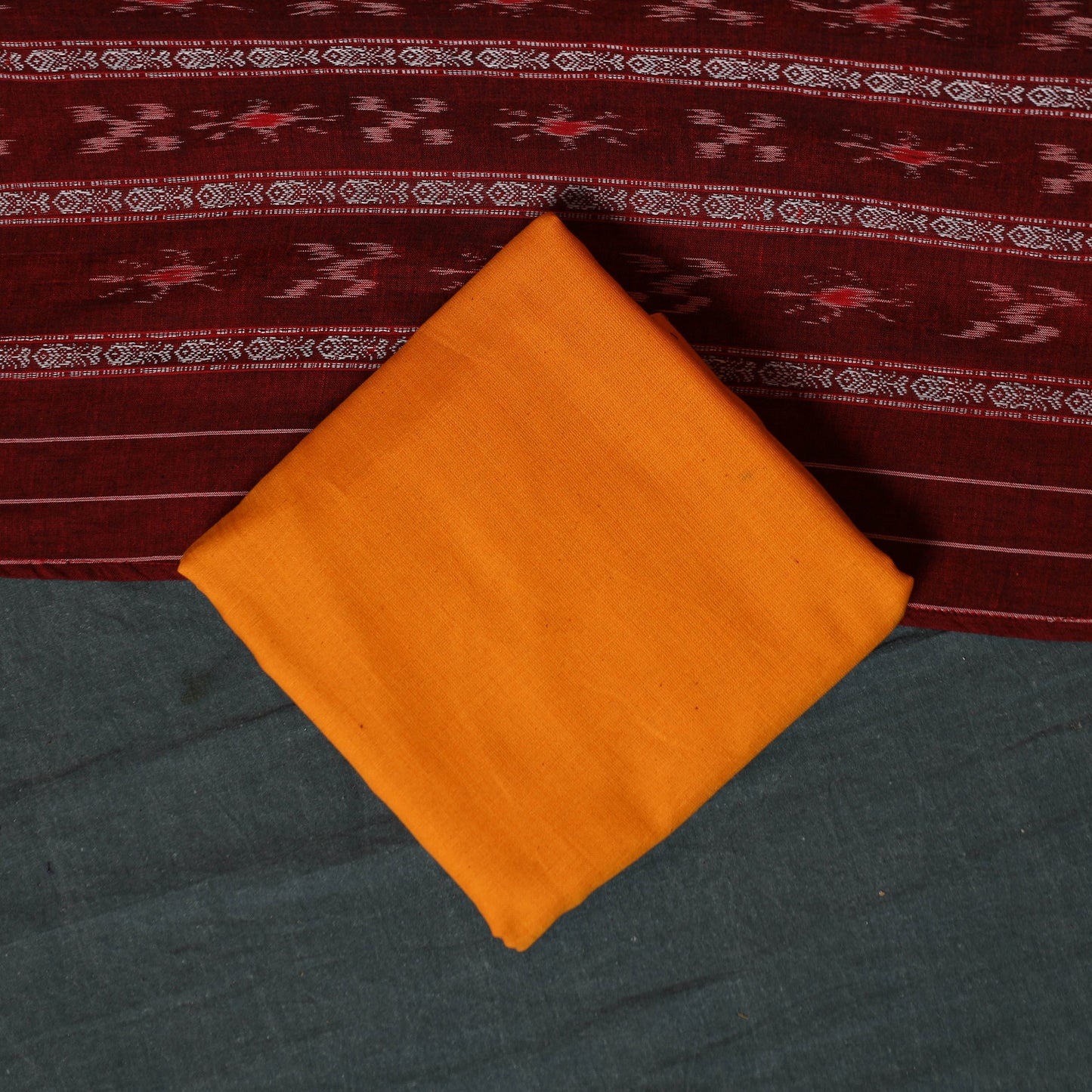 Handloom Cotton 3pc Unstitched Sambalpuri Ikat Dress Material Suit Set 18