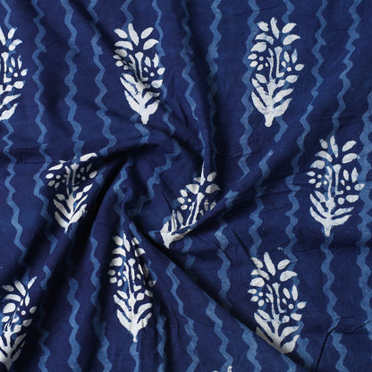 Blue - Indigo Bagru Dabu Block Printed Cotton Precut Fabric (1.9 meter) 51