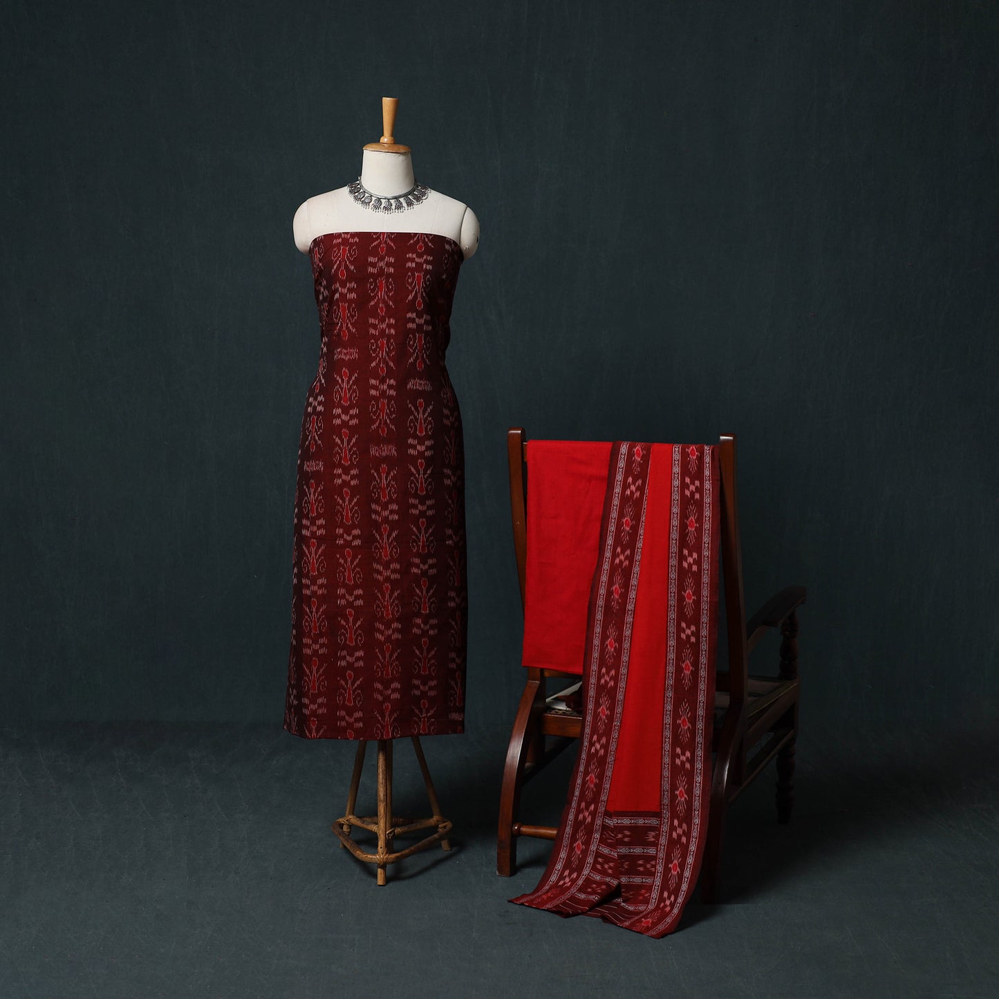Handloom Cotton 3pc Unstitched Sambalpuri Ikat Dress Material Suit Set 20