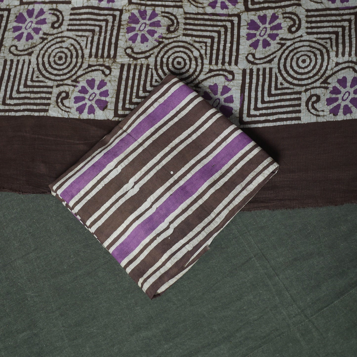 Hand Block Kutch Batik Print Cotton 3pc Unstitched Dress Material Suit Set 01