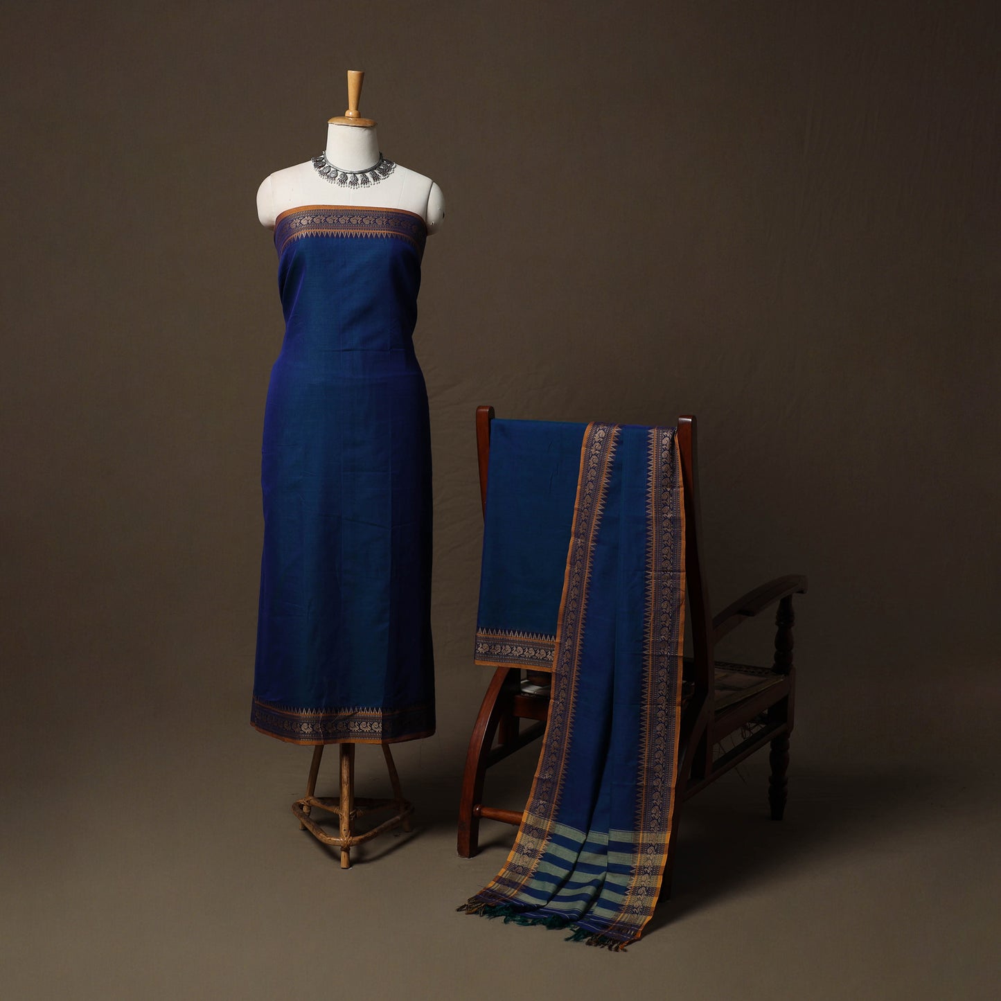 Dharwad Cotton 3pc Unstitched Dress Material Suit Set with Woven Border 84