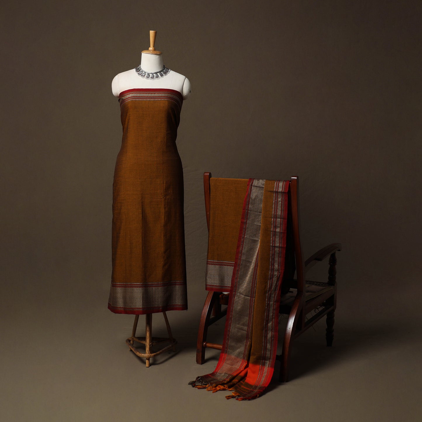 Dharwad Cotton 3pc Unstitched Dress Material Suit Set with Woven Border 80