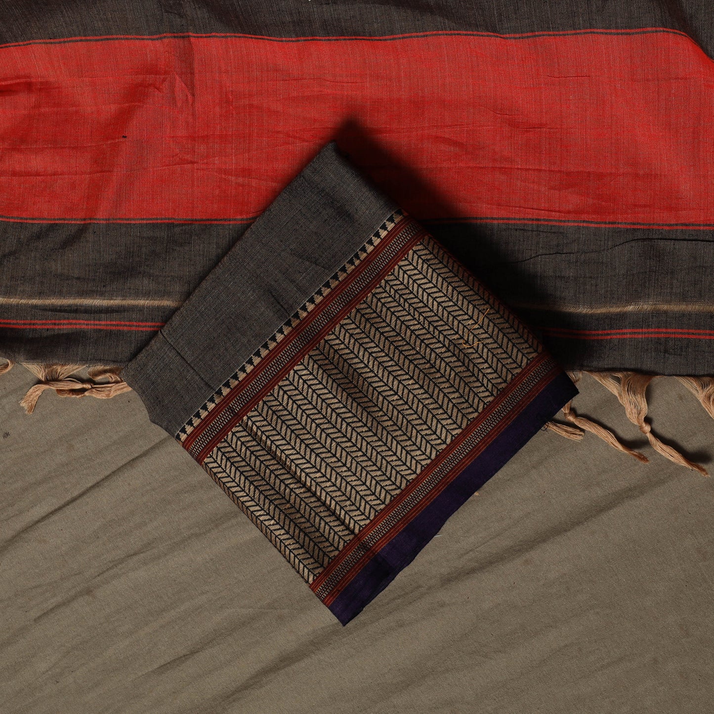 Dharwad Cotton 3pc Unstitched Dress Material Suit Set with Woven Border 79
