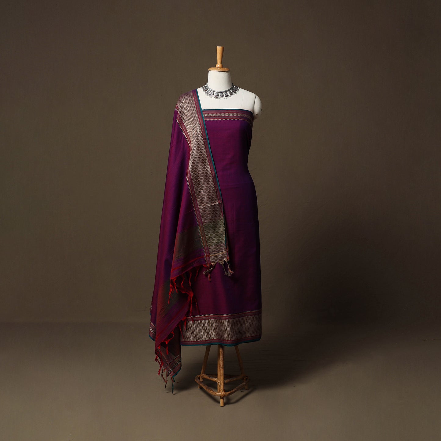 Dharwad Cotton 3pc Unstitched Dress Material Suit Set with Woven Border 77