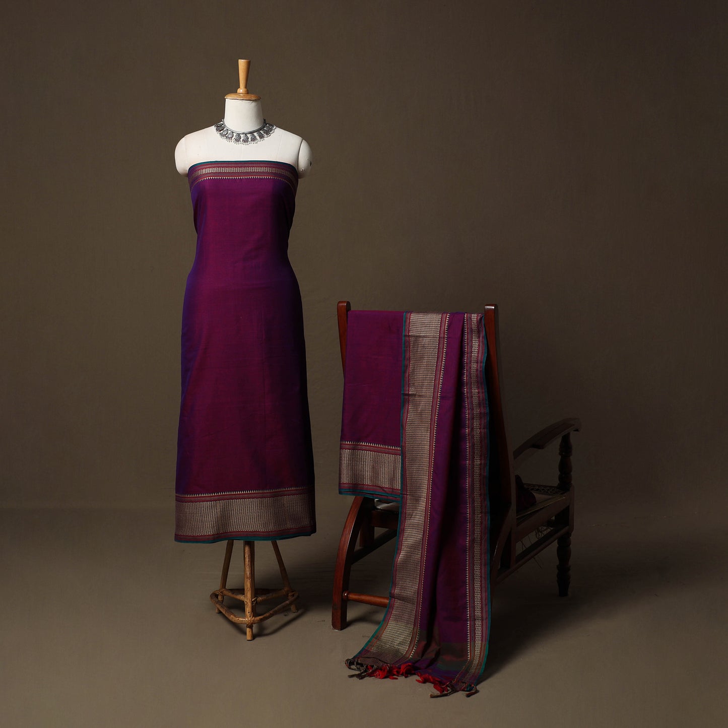 Dharwad Cotton 3pc Unstitched Dress Material Suit Set with Woven Border 77