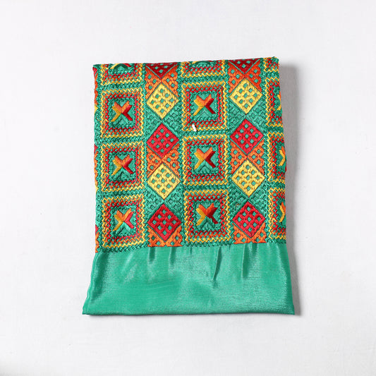 Green - Traditional Phulkari Embroidered Chinnon Precut Fabric (0.95 meter) 02