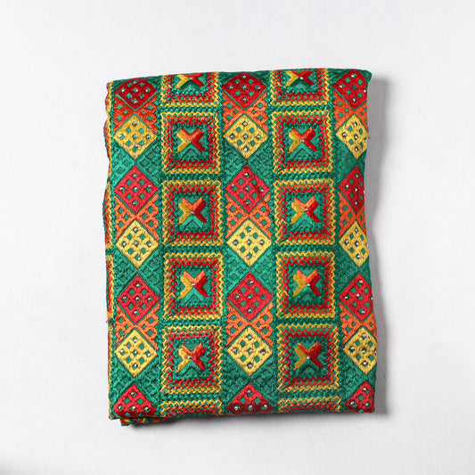 Multicolor - Traditional Phulkari Embroidered Chinnon Precut Fabric (2.5 meter) 03
