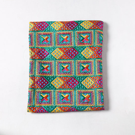 Multicolor - Traditional Phulkari Embroidered Chinnon Precut Fabric (0.95 meter) 04