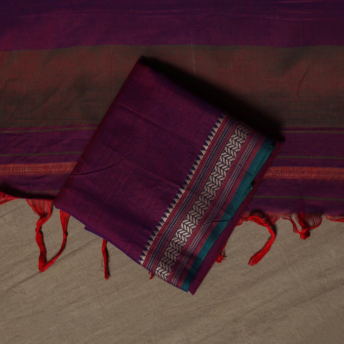 Dharwad Cotton 3pc Unstitched Dress Material Suit Set with Woven Border 77