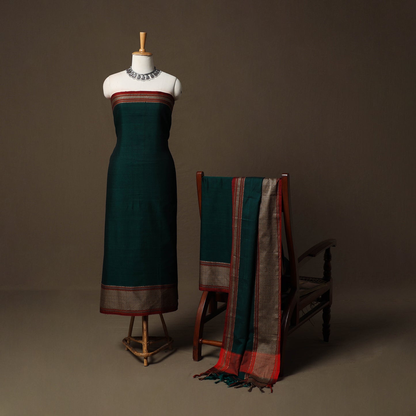 Dharwad Cotton 3pc Unstitched Dress Material Suit Set with Woven Border 76