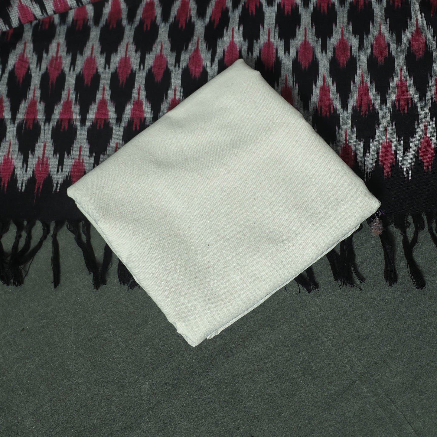 Pochampally Ikat Woven Cotton 3pc Unstitched Dress Material Suit Set 01