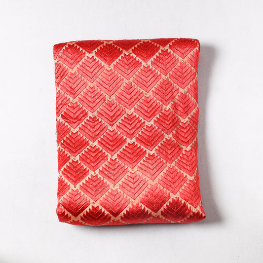 Red - Traditional Phulkari Embroidered Chinnon Precut Fabric (2.25 meter) 07