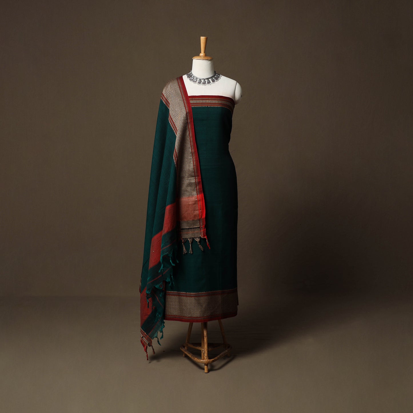 Dharwad Cotton 3pc Unstitched Dress Material Suit Set with Woven Border 76