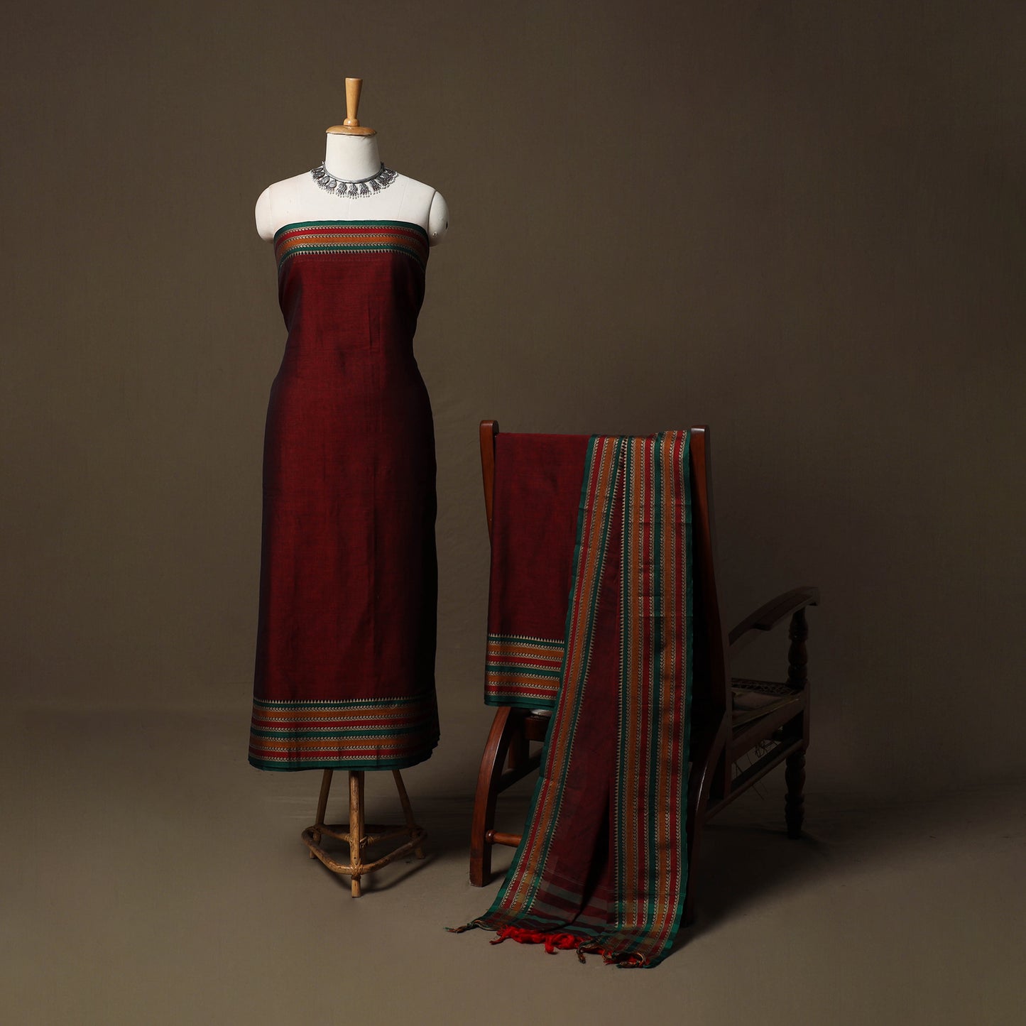 Dharwad Cotton 3pc Unstitched Dress Material Suit Set with Woven Border 75