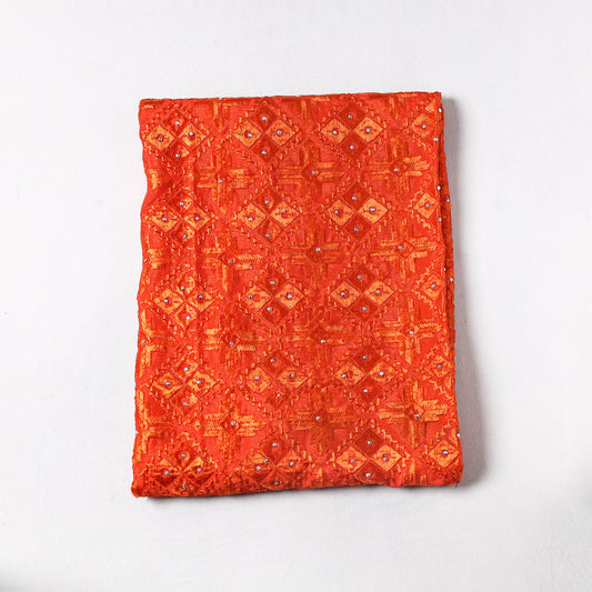 Orange - Traditional Phulkari Embroidered Chinnon Precut Fabric (0.9 meter) 9
