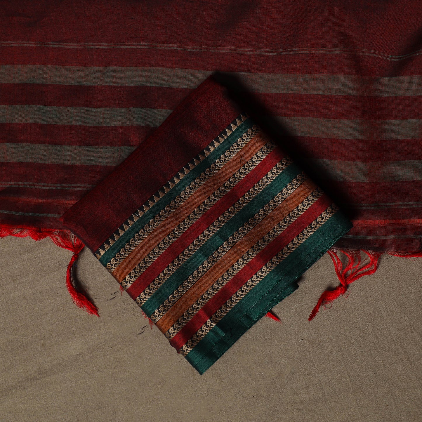 Dharwad Cotton 3pc Unstitched Dress Material Suit Set with Woven Border 75