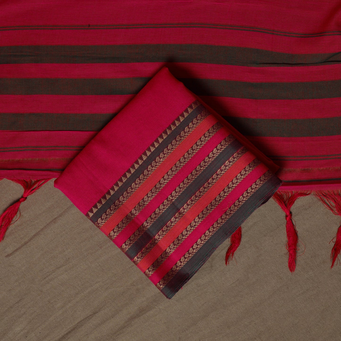 Dharwad Cotton 3pc Unstitched Dress Material Suit Set with Woven Border 74