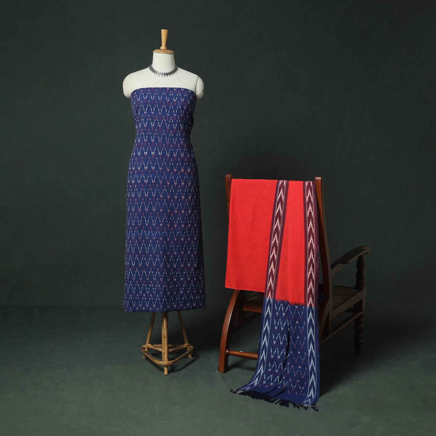 Pochampally Ikat Woven Cotton 3pc Unstitched Dress Material Suit Set 05