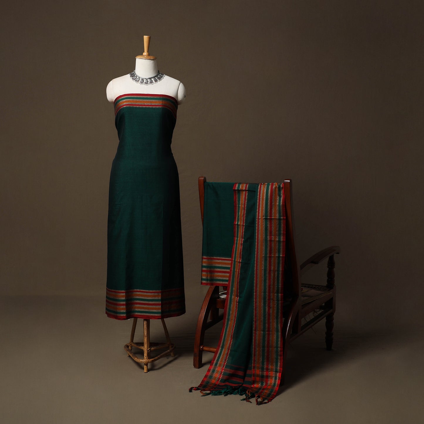 Dharwad Cotton 3pc Unstitched Dress Material Suit Set with Woven Border 70