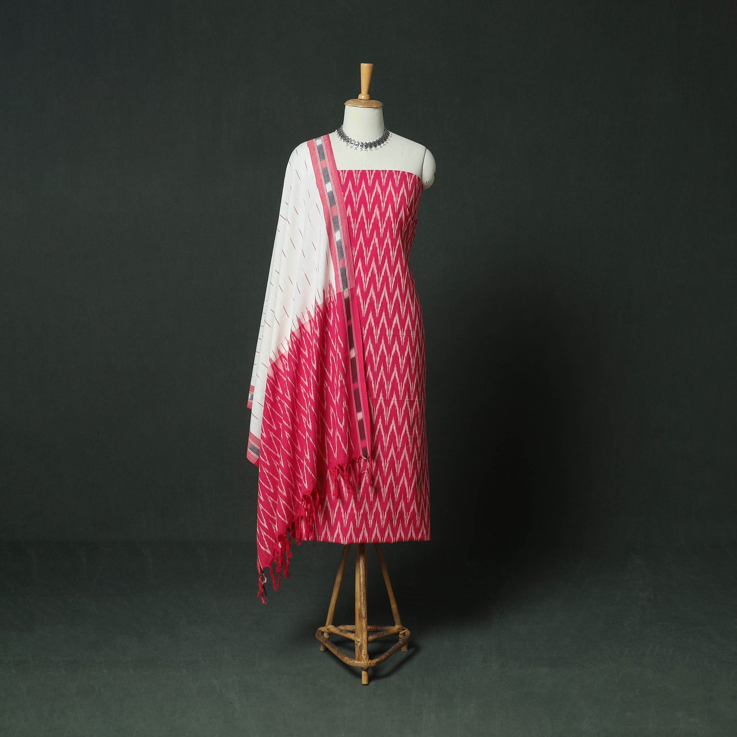 Pochampally Ikat Woven Cotton 3pc Unstitched Dress Material Suit Set 07