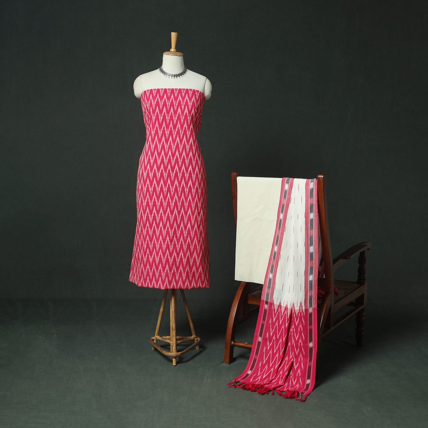 Pochampally Ikat Woven Cotton 3pc Unstitched Dress Material Suit Set 07