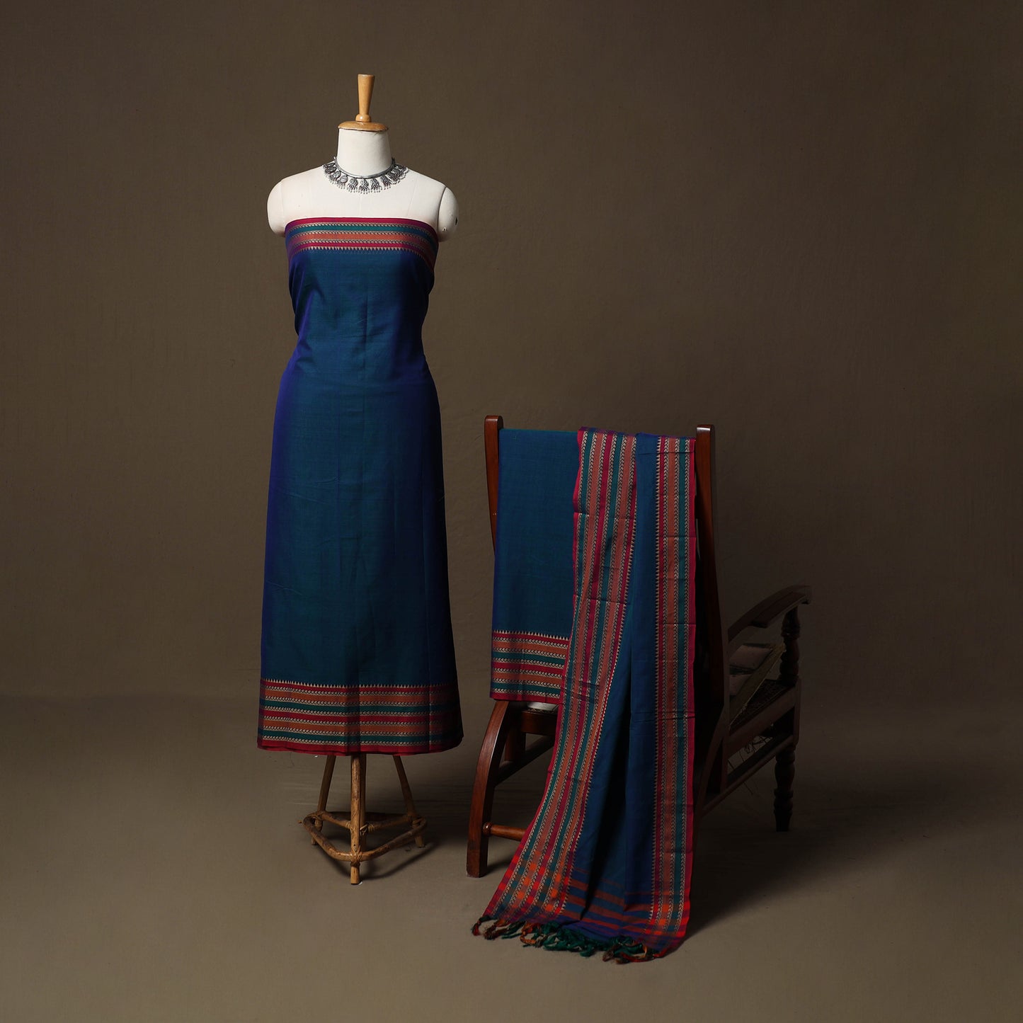 Dharwad Cotton 3pc Unstitched Dress Material Suit Set with Woven Border 69