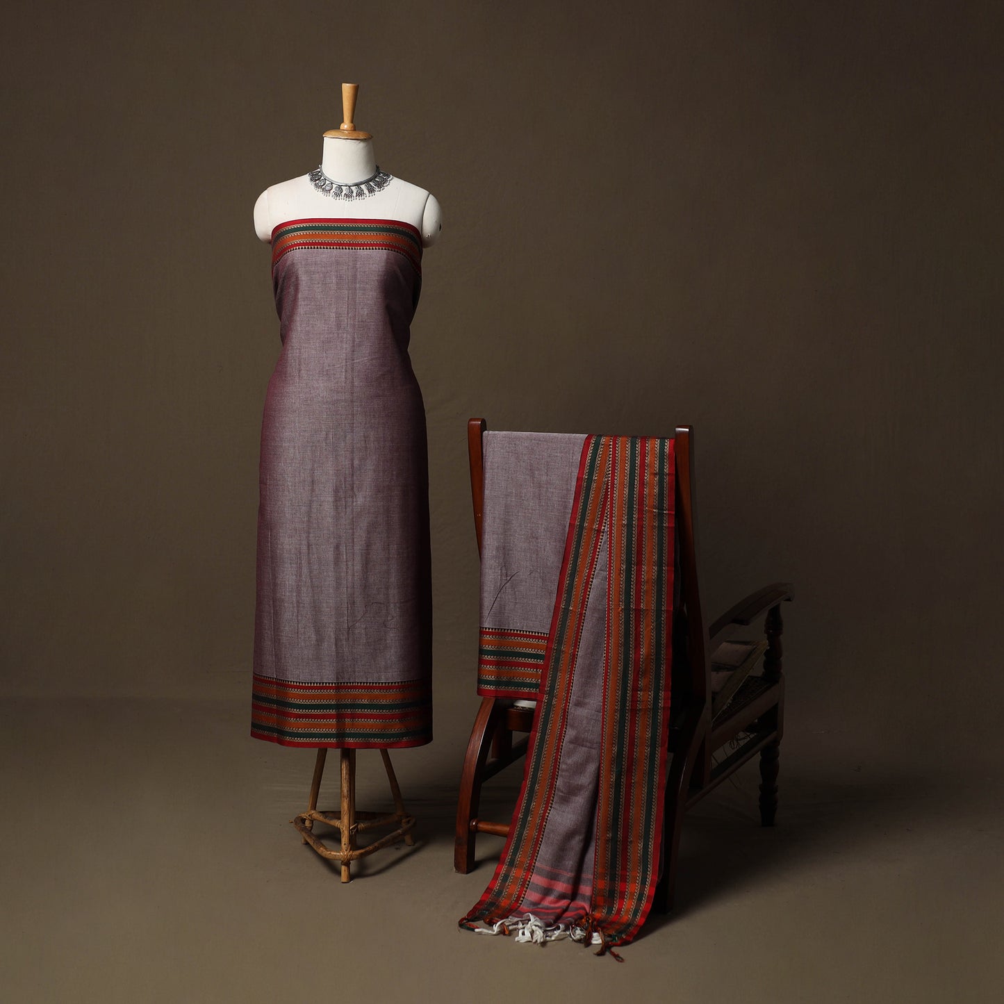 Dharwad Cotton 3pc Unstitched Dress Material Suit Set with Woven Border 68