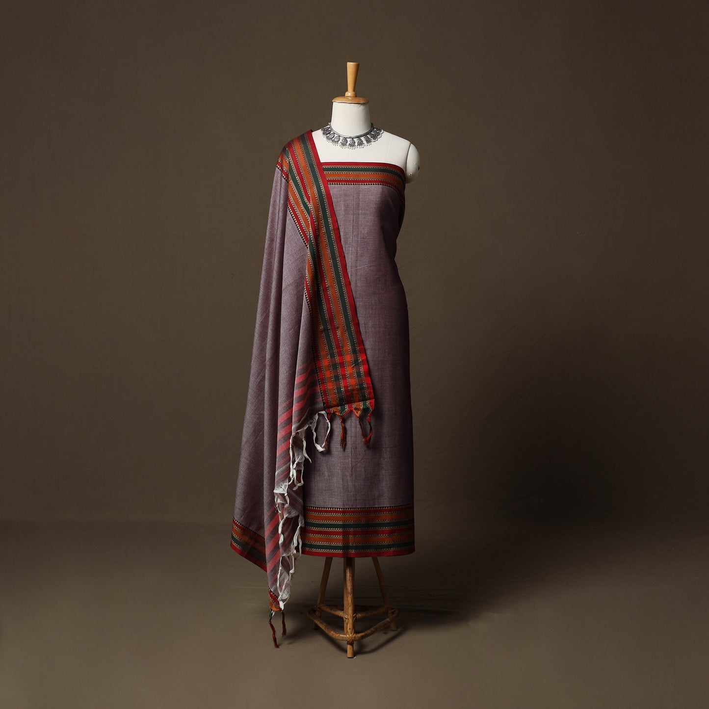 Dharwad Cotton 3pc Unstitched Dress Material Suit Set with Woven Border 68