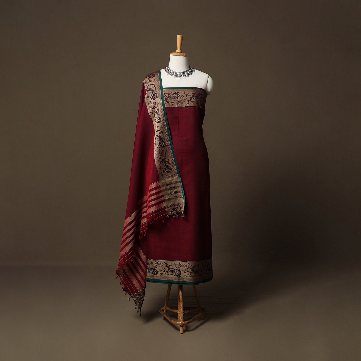 Dharwad Cotton 3pc Unstitched Dress Material Suit Set with Woven Border 67